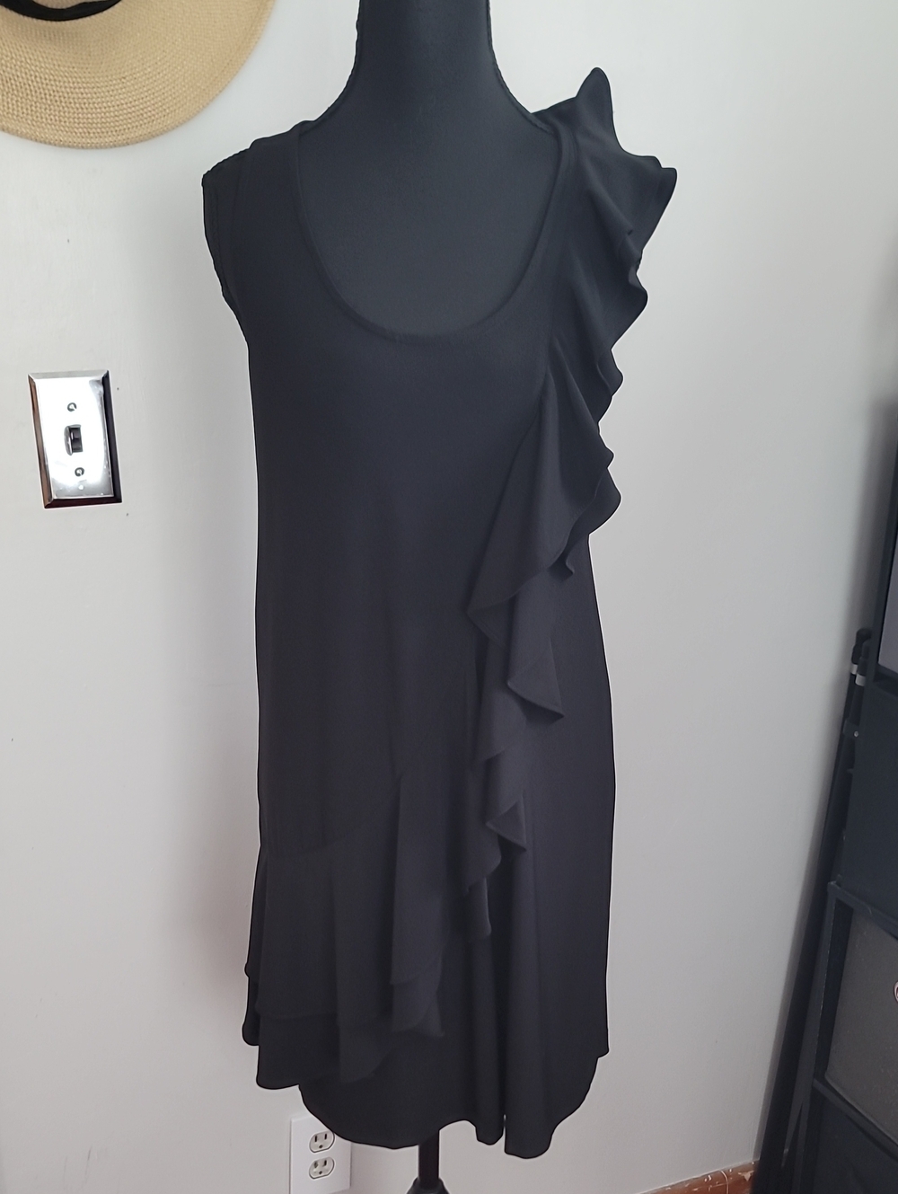 Vintage Cache Black One-Shoulder Ruffle Dress